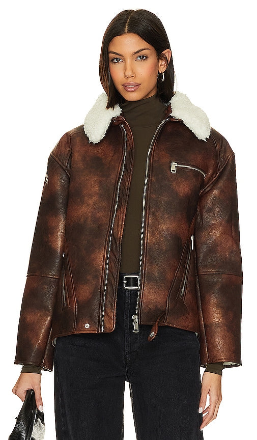 Apparis Audie Moto Jacket in Chocolate - Veste de moto Apparis Audie en chocolat - Apparis Audie 巧克力色机车夹克 - Apparis Audie Motorradjacke in Schokolade - Apparis Audie 모토 재킷 초콜릿 색상 - Giacca da moto Apparis Audie color cioccolato