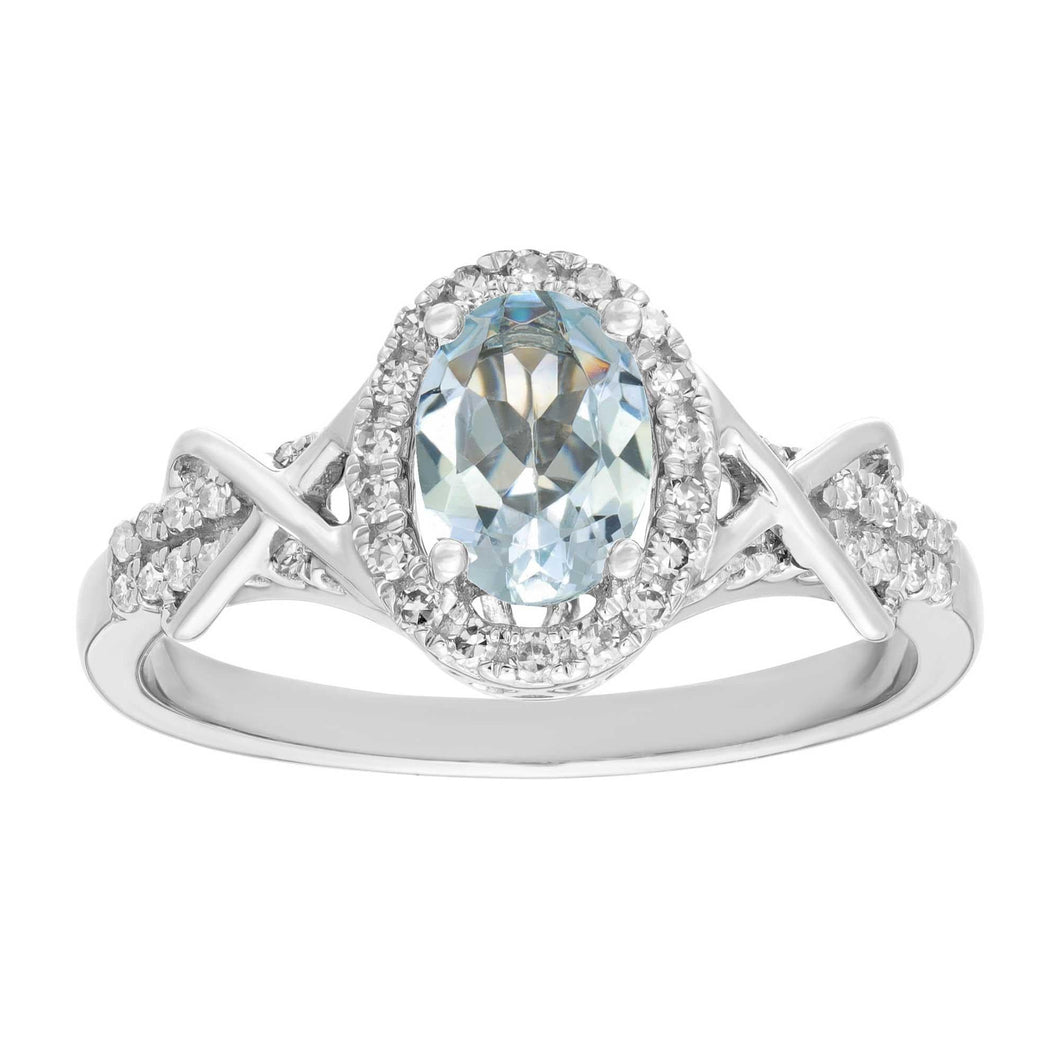 Aquamarine and 1/4ctw Diamond White Gold Ring - Size 5