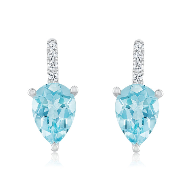 Aquamarine and 1/8ctw Diamond White Gold Drop Earrings - Watercolor Collection