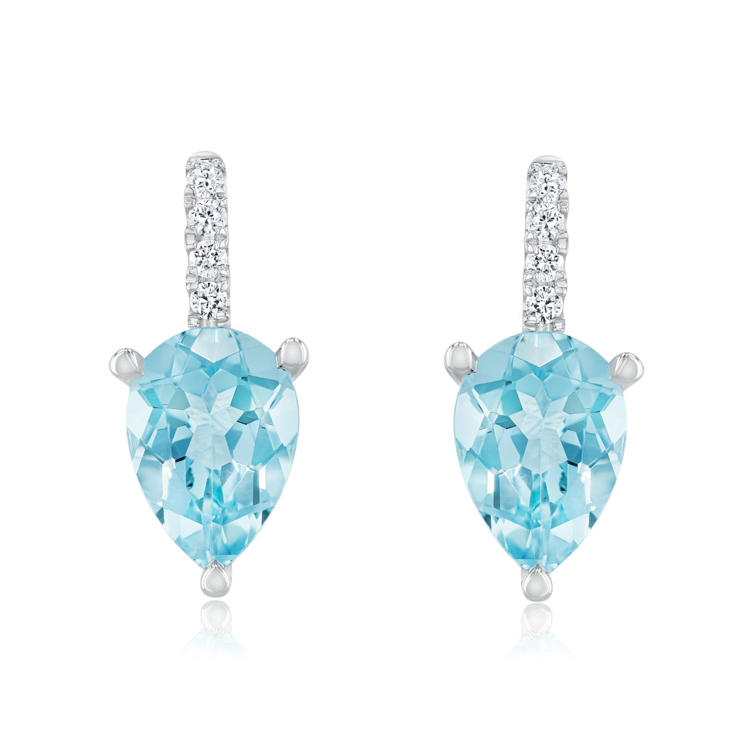 Aquamarine and 1/8ctw Diamond White Gold Drop Earrings - Watercolor Collection