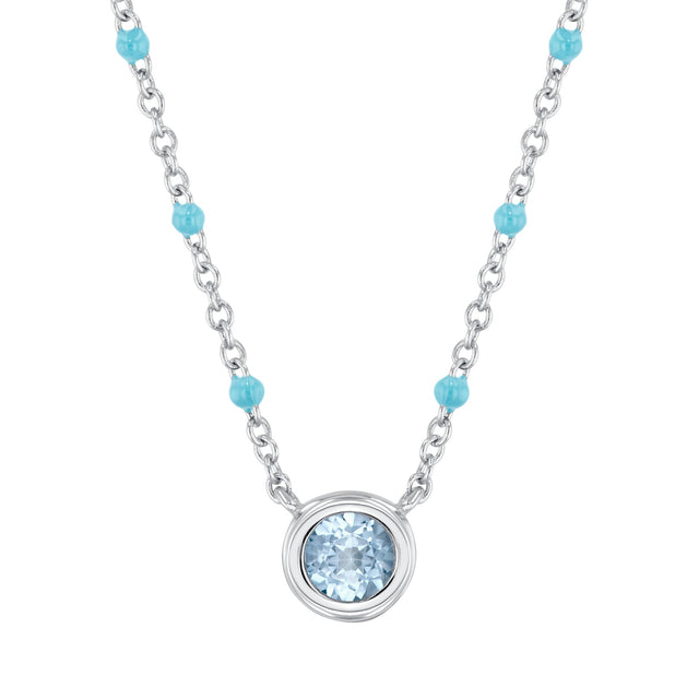 Aquamarine and Blue Enamel Sterling Silver Pendant Necklace
