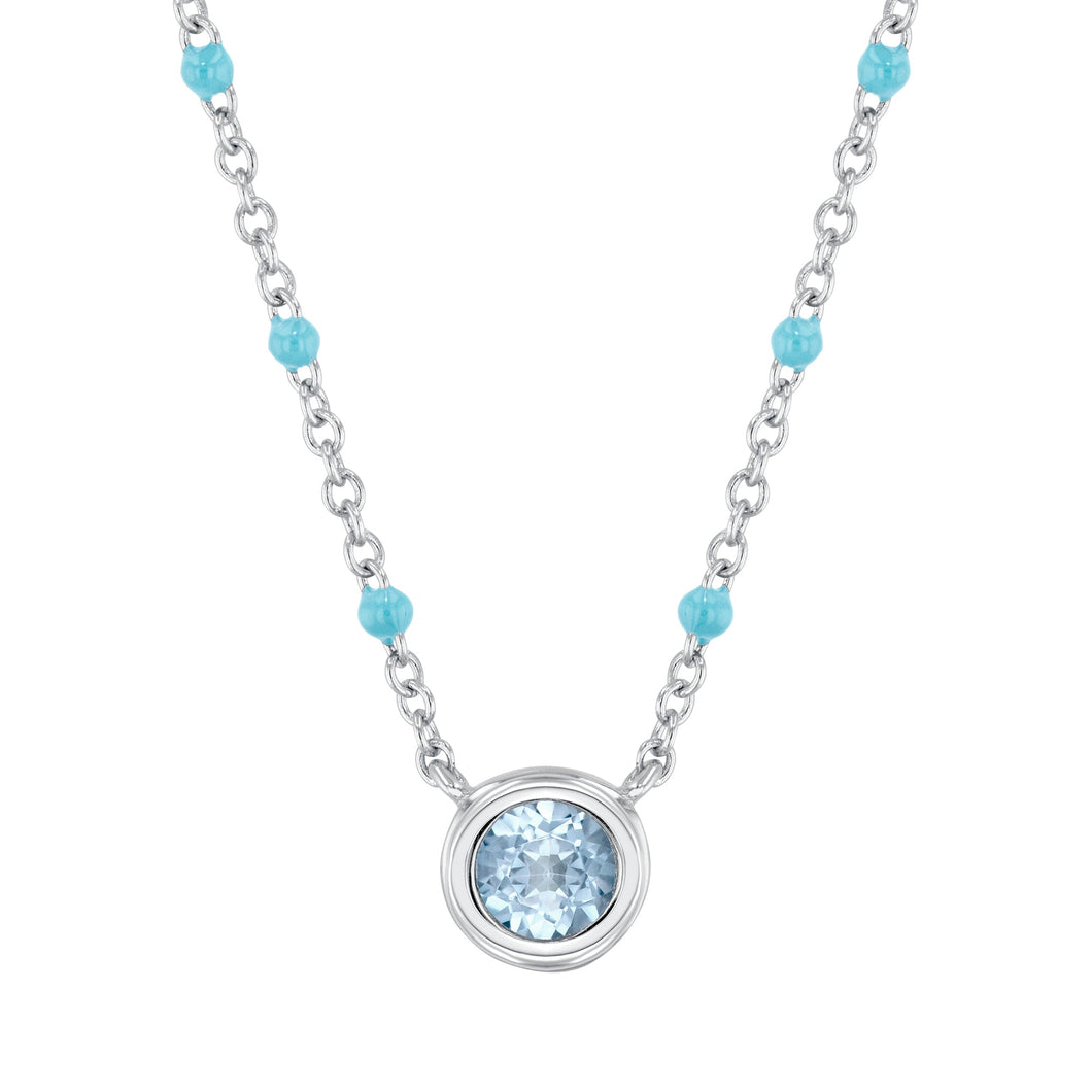 Aquamarine and Blue Enamel Sterling Silver Pendant Necklace