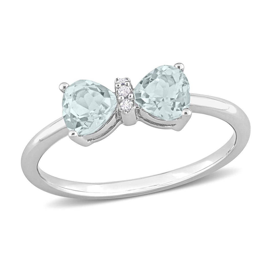 Aquamarine and Diamond Accent White Gold Bow Ring - Size 5