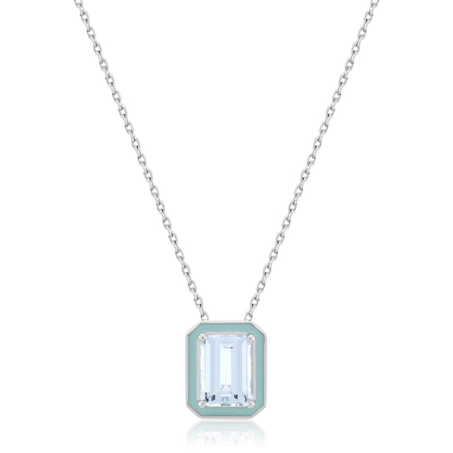 Aquamarine and Enamel Sterling Silver Pendant Necklace