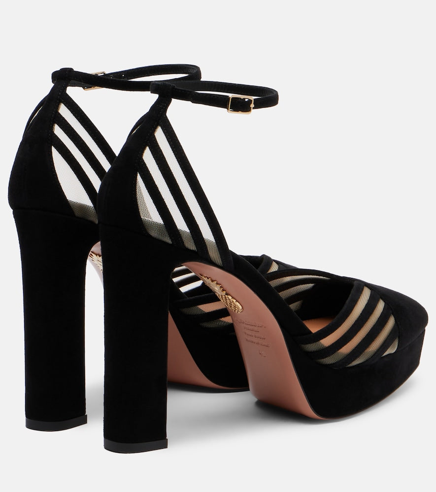 Aquazzura Alana suede and mesh platform pumps