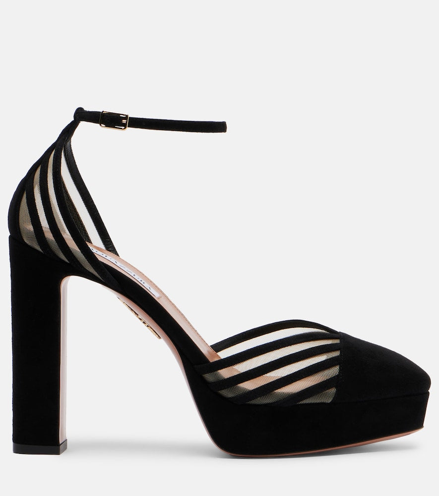 Aquazzura Alana suede and mesh platform pumps