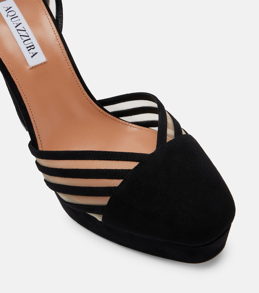 Aquazzura Alana suede and mesh platform pumps