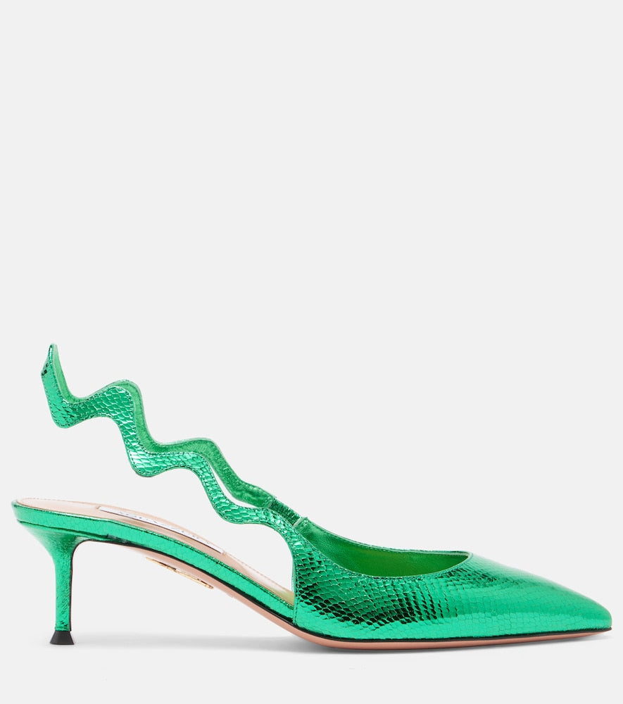 Aquazzura Artiste 50 metallic leather slingback pumps