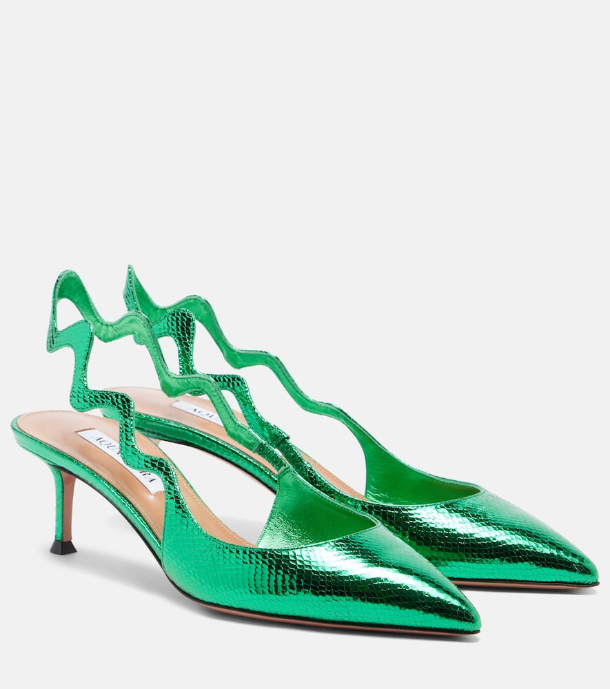 Aquazzura Artiste 50 metallic leather slingback pumps