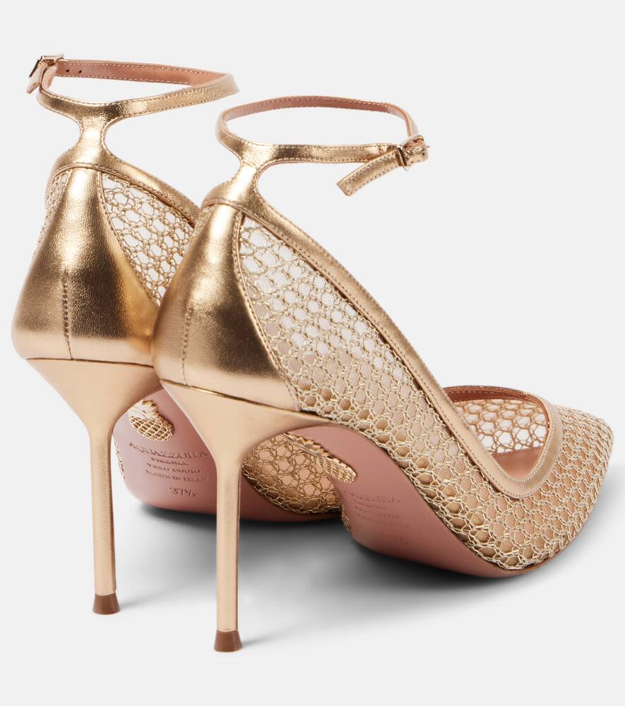 Aquazzura Asha 85 leather-trimmed mesh pumps