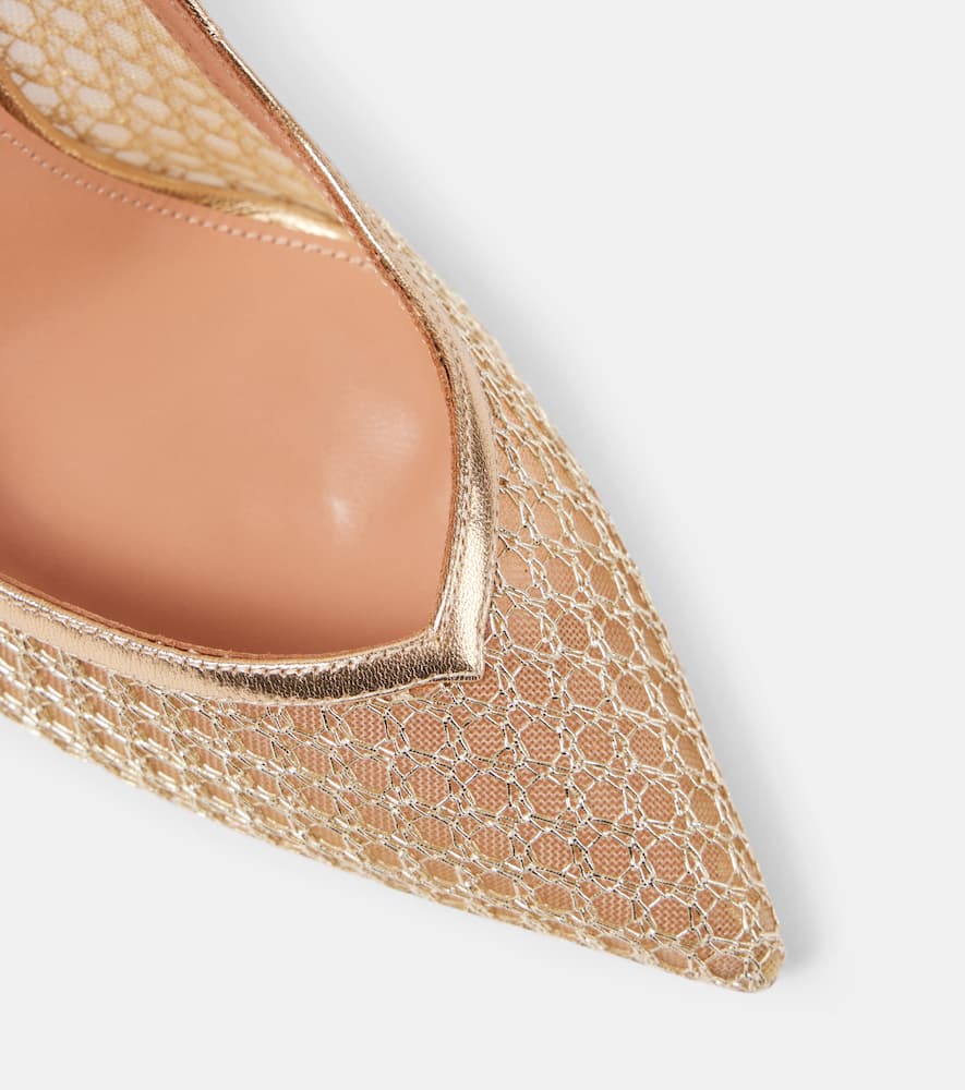 Aquazzura Asha 85 leather-trimmed mesh pumps