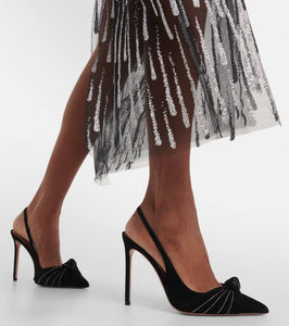 Aquazzura Atelier embellished suede slingback pumps