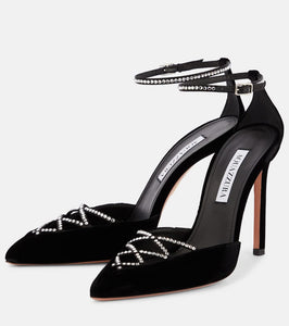 Aquazzura Audace Crystal 105 velvet pumps