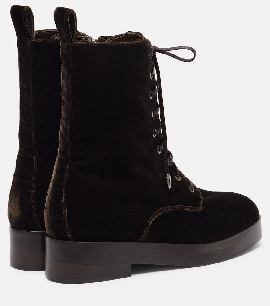 Aquazzura Ben 20 leather-trimmed velvet combat boots
