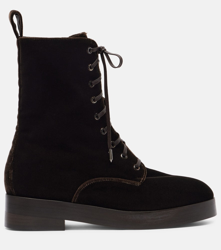 Aquazzura Ben 20 leather-trimmed velvet combat boots