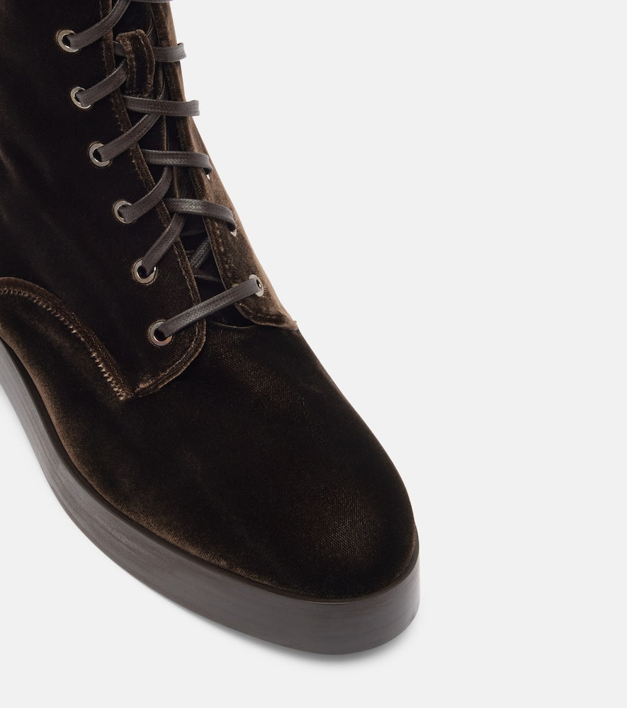 Aquazzura Ben 20 leather-trimmed velvet combat boots