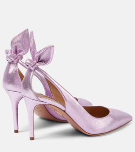 Aquazzura Bow Tie 85 metallic leather pumps