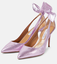 Aquazzura Bow Tie 85 metallic leather pumps