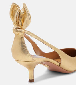 Aquazzura Bow Tie metallic leather pumps