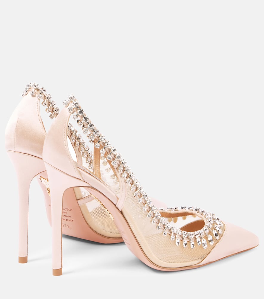 Aquazzura Crystal Crush 105 satin and mesh pumps