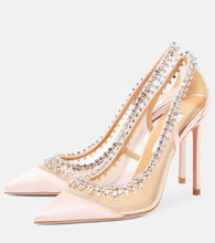 Aquazzura Crystal Crush 105 satin and mesh pumps