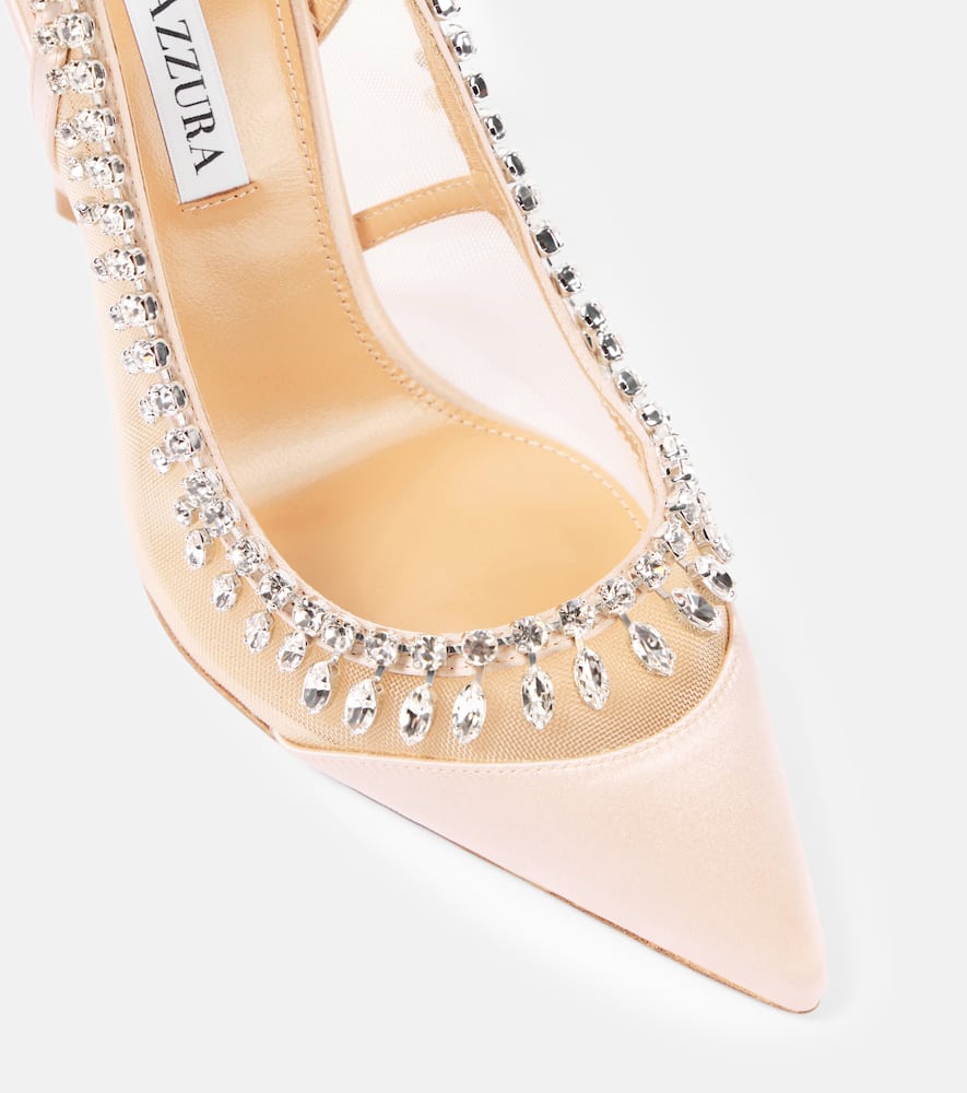 Aquazzura Crystal Crush 105 satin and mesh pumps