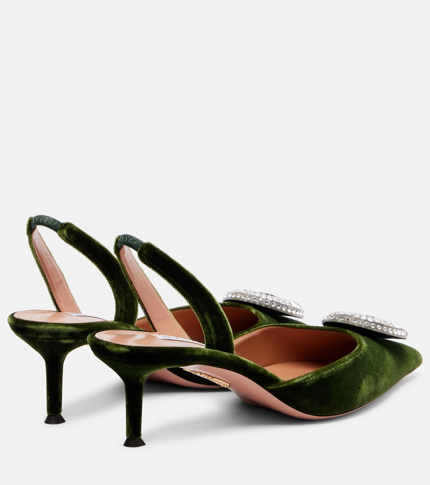 Aquazzura Crystal Hoop 50 velvet slingback pumps