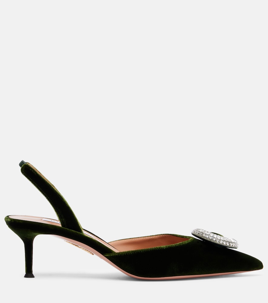 Aquazzura Crystal Hoop 50 velvet slingback pumps