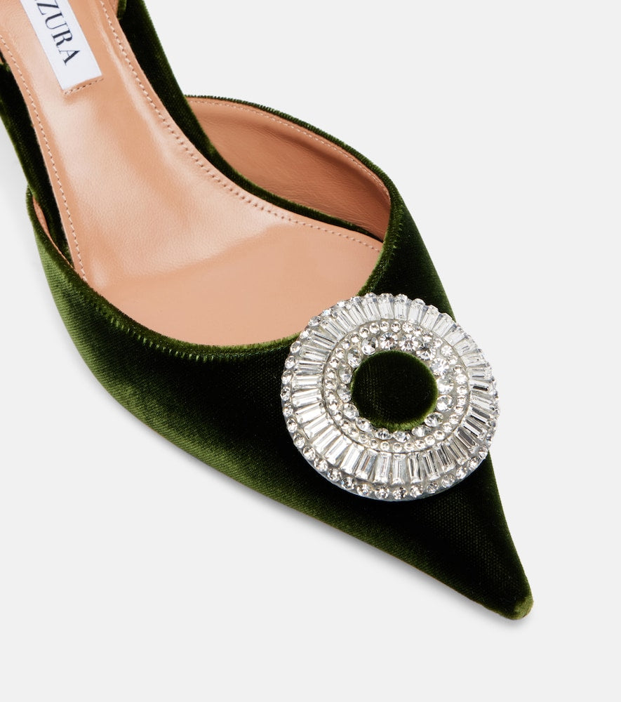 Aquazzura Crystal Hoop 50 velvet slingback pumps