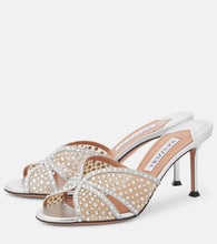 Aquazzura Crystal Lover 75 leather-trimmed mules
