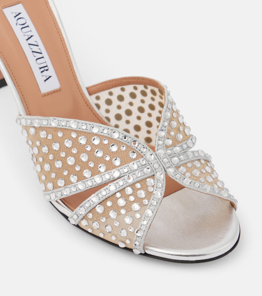 Aquazzura Crystal Lover 75 leather-trimmed mules
