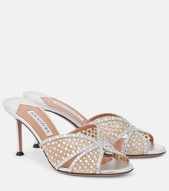 Aquazzura Crystal Lover 75 leather-trimmed mules