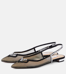 Aquazzura Forbidden Love mesh and suede slingback flats