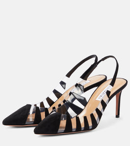 Aquazzura Hot Rumor 75 suede and PVC slingback pumps