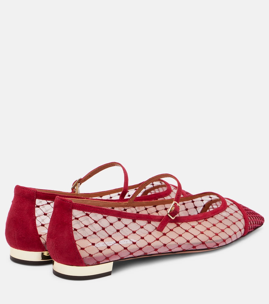 Aquazzura Juliette suede-trimmed Mary Jane flats