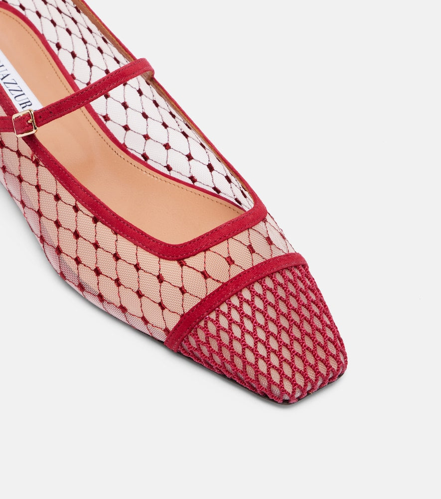Aquazzura Juliette suede-trimmed Mary Jane flats