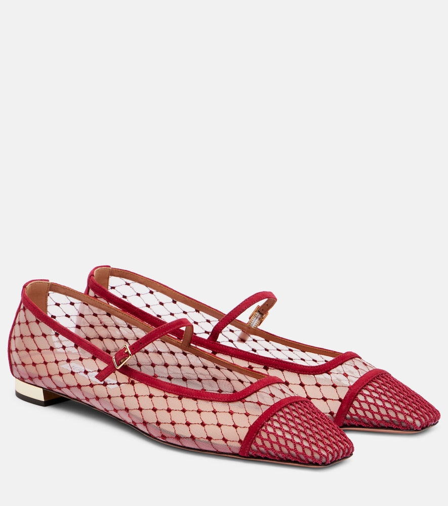 Aquazzura Juliette suede-trimmed Mary Jane flats