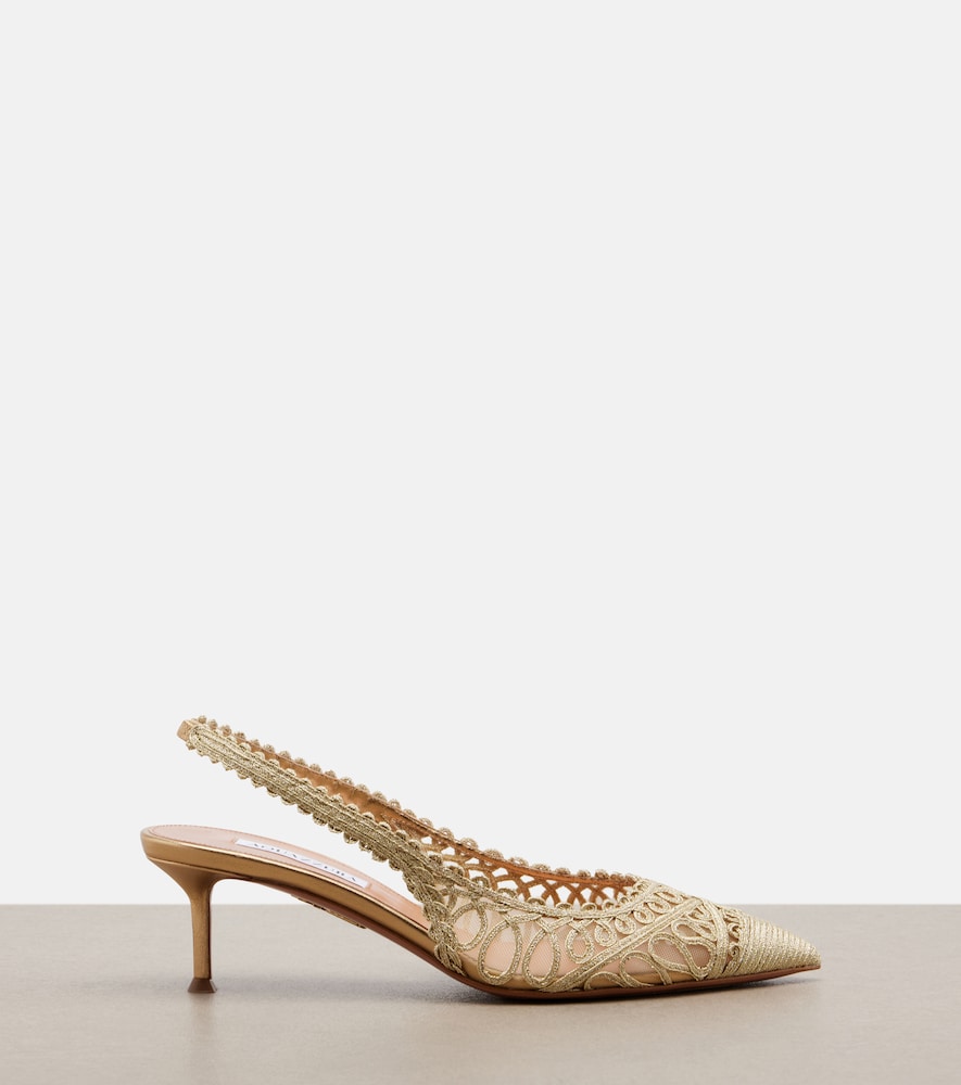 Aquazzura Kahlo metallic raffia and mesh slingback pumps