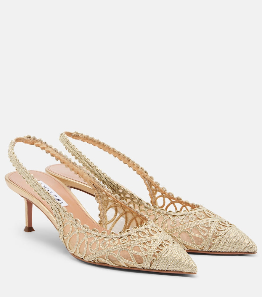 Aquazzura Kahlo metallic raffia and mesh slingback pumps
