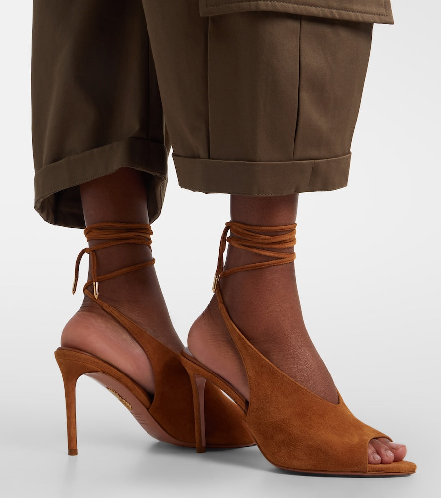 Aquazzura Lais suede peep-toe slingback pumps
