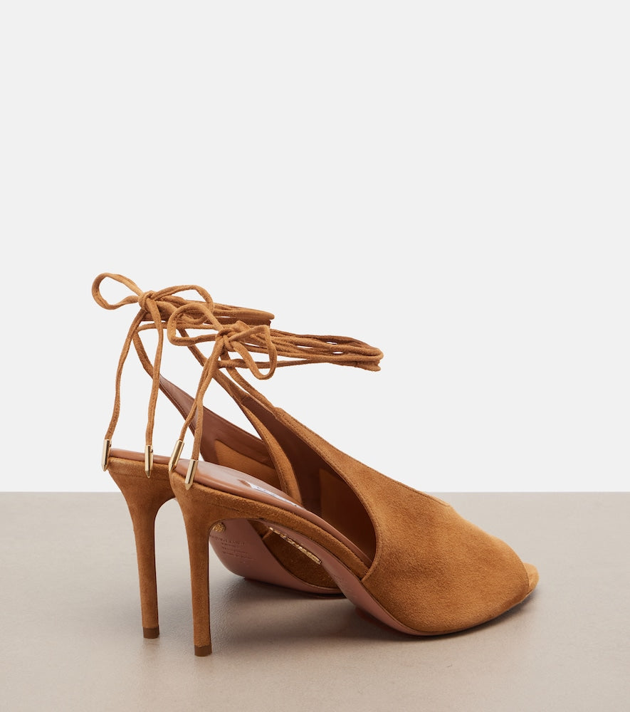 Aquazzura Lais suede peep-toe slingback pumps