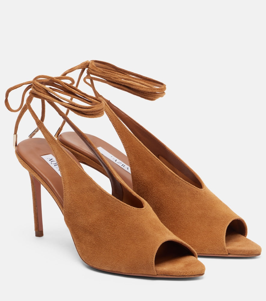 Aquazzura Lais suede peep-toe slingback pumps