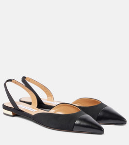 Aquazzura Leather-trimmed slingback flats