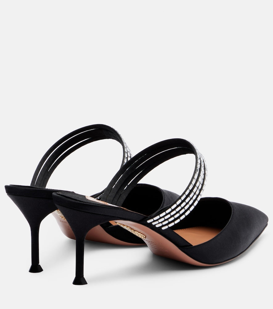 Aquazzura Luce 65 embellished satin mules