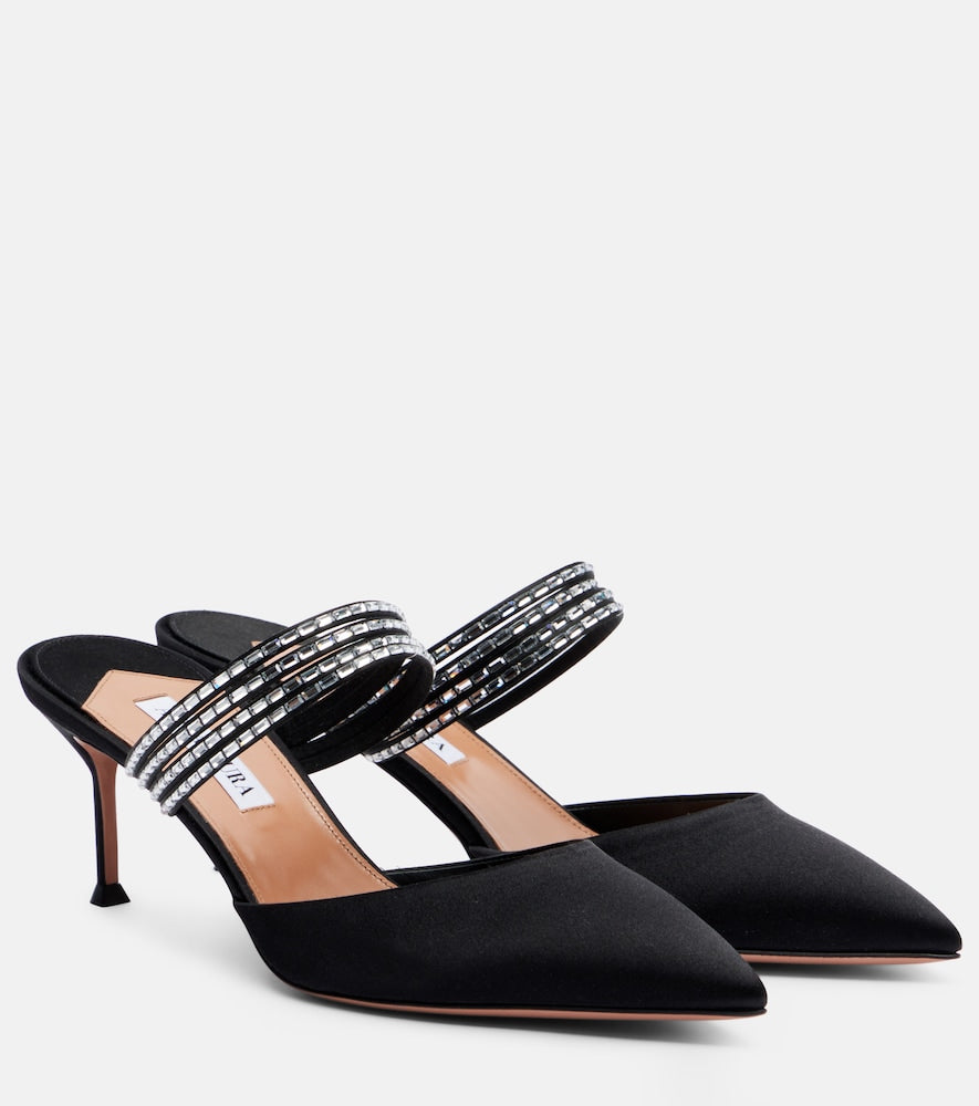 Aquazzura Luce 65 embellished satin mules