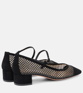 Aquazzura Mayor 35 suede-trimmed Mary Jane pumps