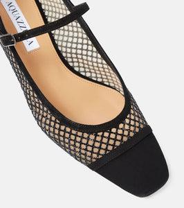 Aquazzura Mayor 35 suede-trimmed Mary Jane pumps