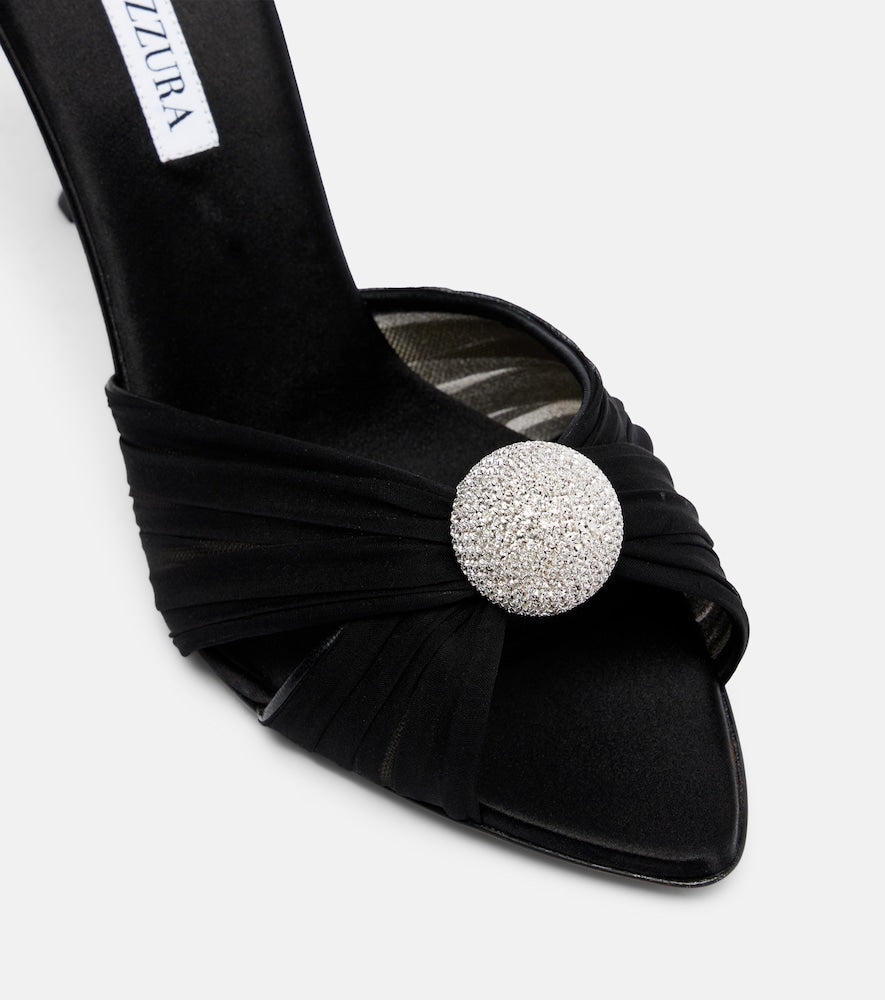 Aquazzura Mystery 85 embellished leather-trimmed satin mules