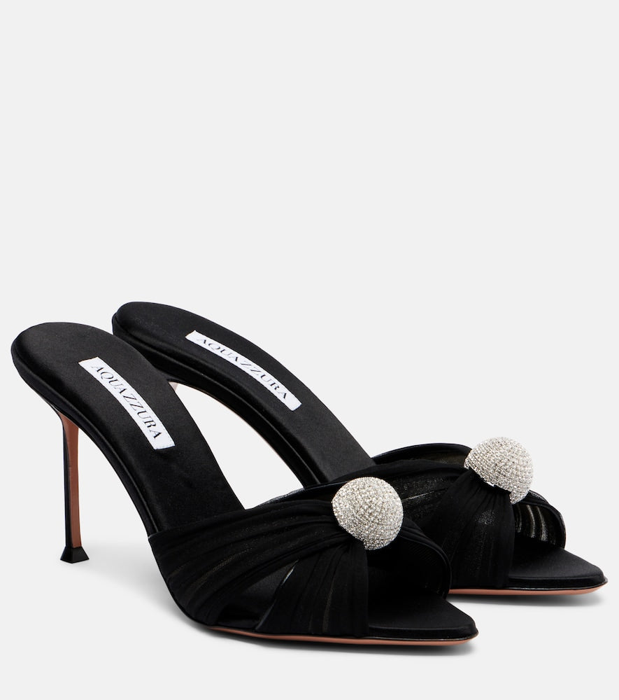 Aquazzura Mystery 85 embellished leather-trimmed satin mules