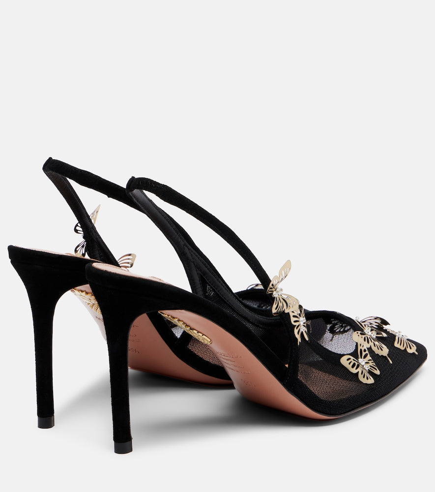 Aquazzura Papillon embellished mesh slingback pumps